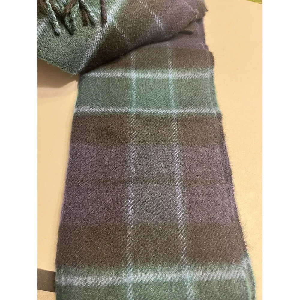 NEW James Pringle Weavers Scarf 100% Lambswool Green Plaid Made In Scotland